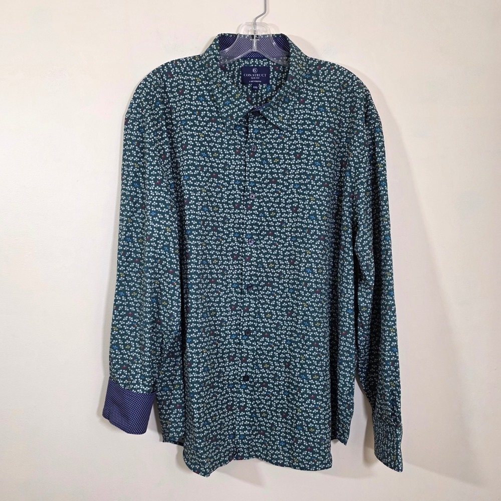 Con.Struct Mens Shirt Floral 4 Way Stretch Slim Fit Long Sleeve Button Down XXL